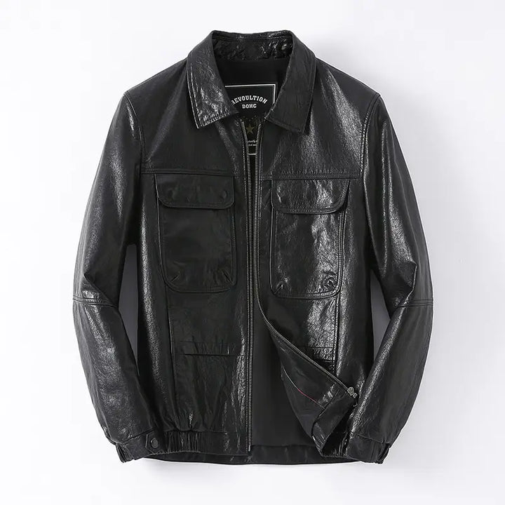 Revolution Wax Oil Black Leather Biker Jacket