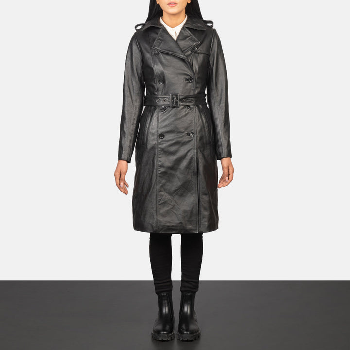 Plucky Double Breasted Leather Coat