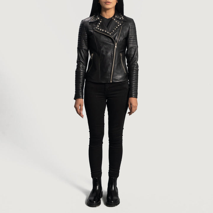 Foray Black Studded Leather Biker  Jacket