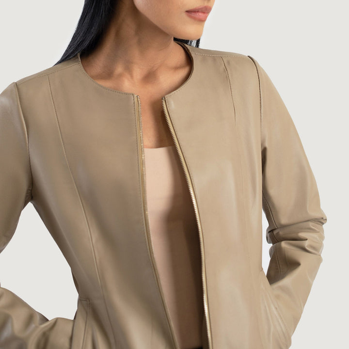Odette Classic Collarless Leather Jacket