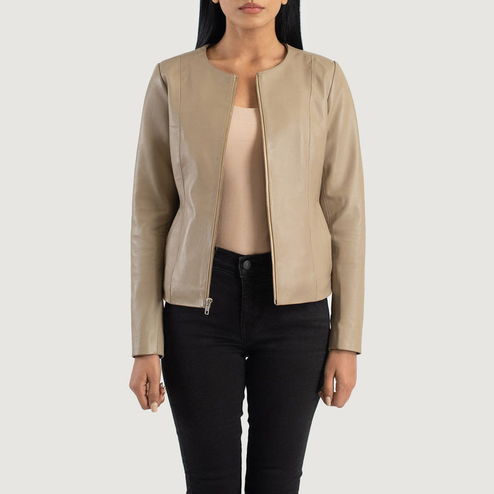 Odette Classic Collarless Leather Jacket