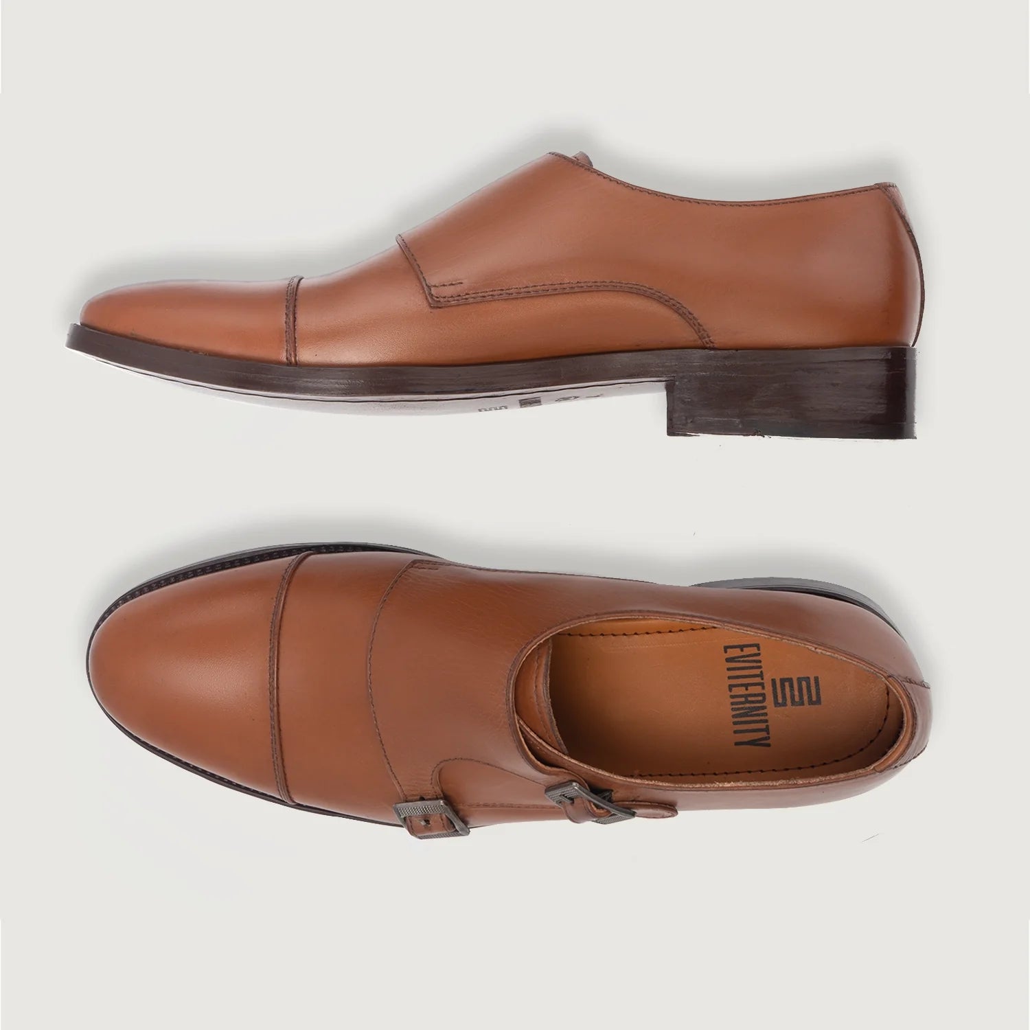 Boston Double Monk Strap Tan Leather Shoes