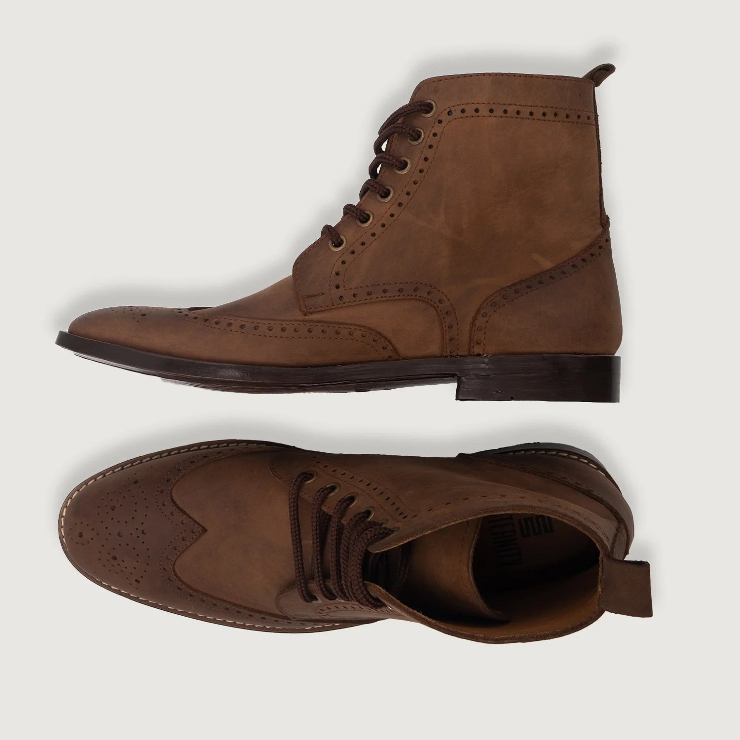 Duster Brogues Derby Oil Pull-up Brown Leather Boots