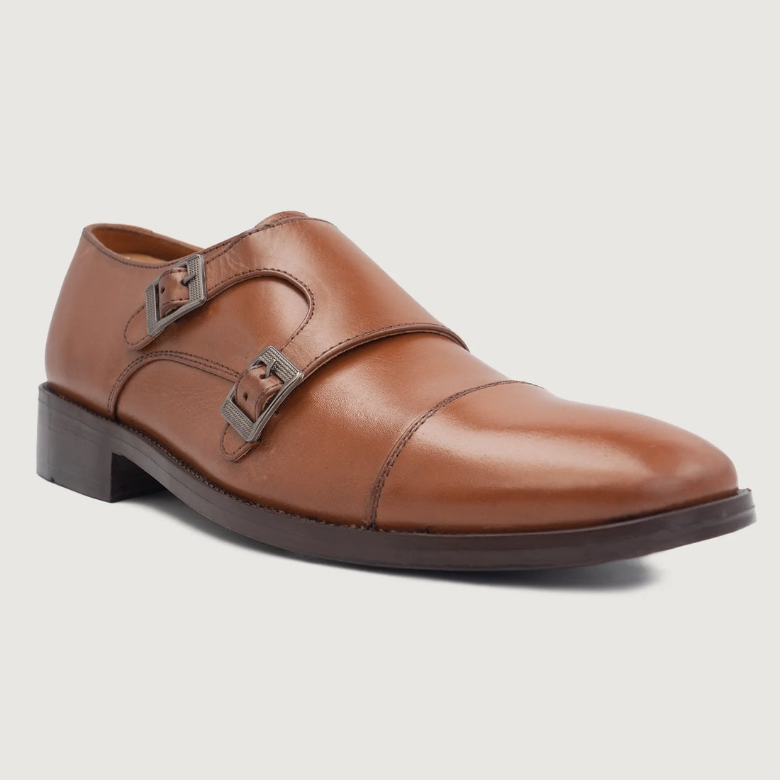 Boston Double Monk Strap Tan Leather Shoes