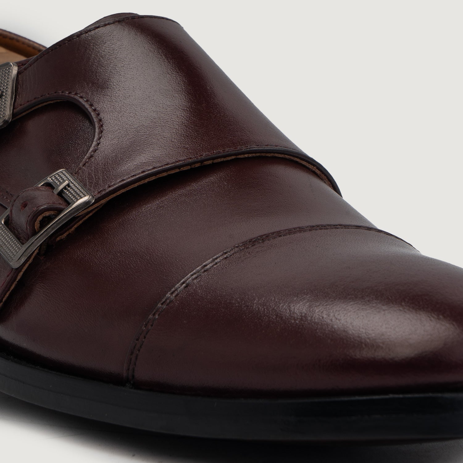 Boston Double Monk Strap Maroon Leather Shoes