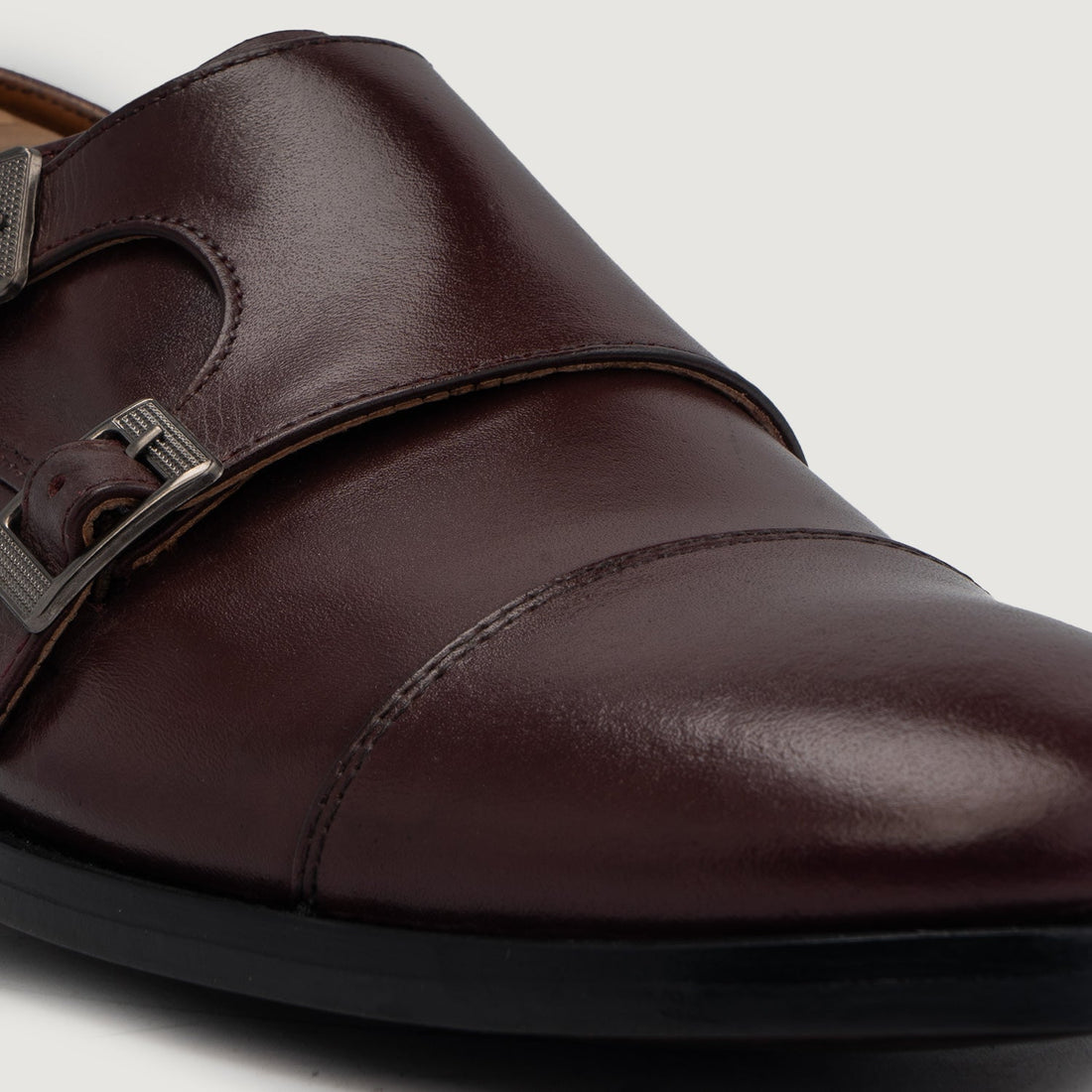 Boston Double Monk Strap Maroon Leather Shoes