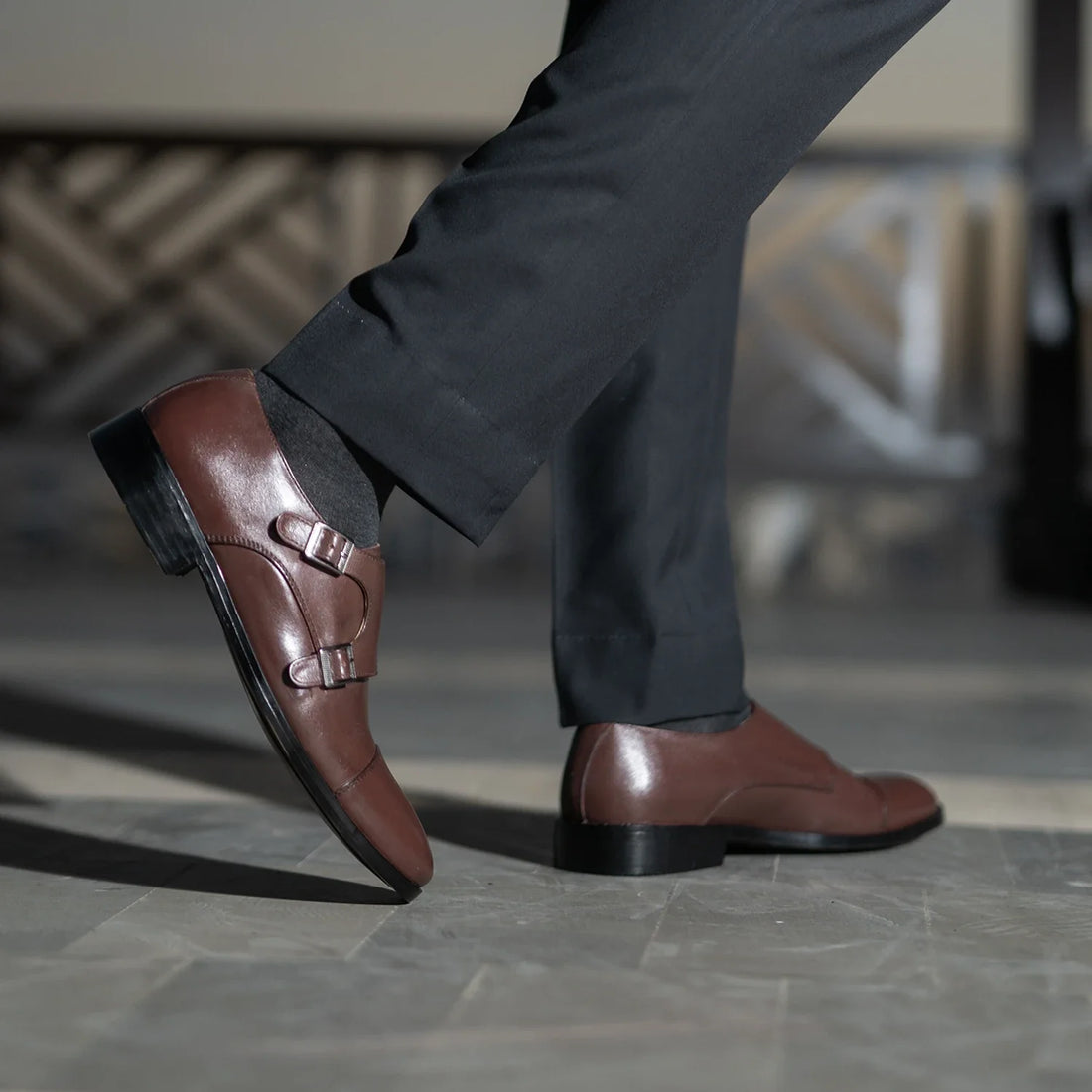 Boston Double Monk Strap Maroon Leather Shoes