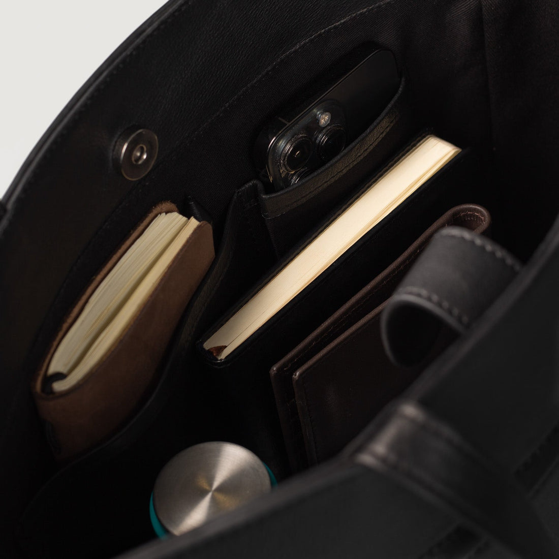 The Poet Black Leather Tote Bag