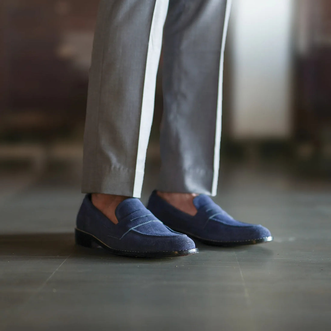 Baxton Blue Suede Leather Loafers