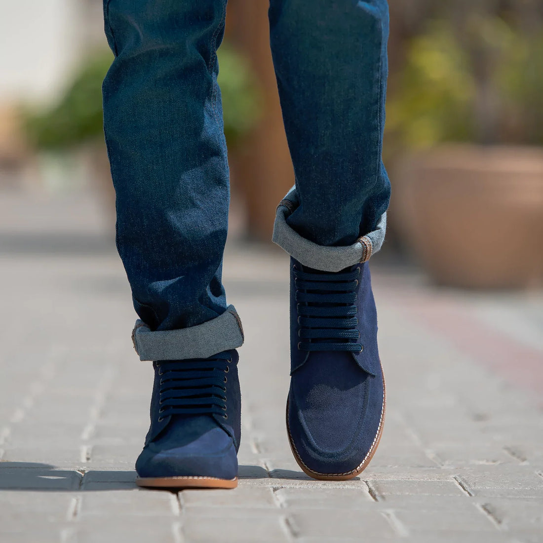 Bearman Moc Toe Blue Suede Boots