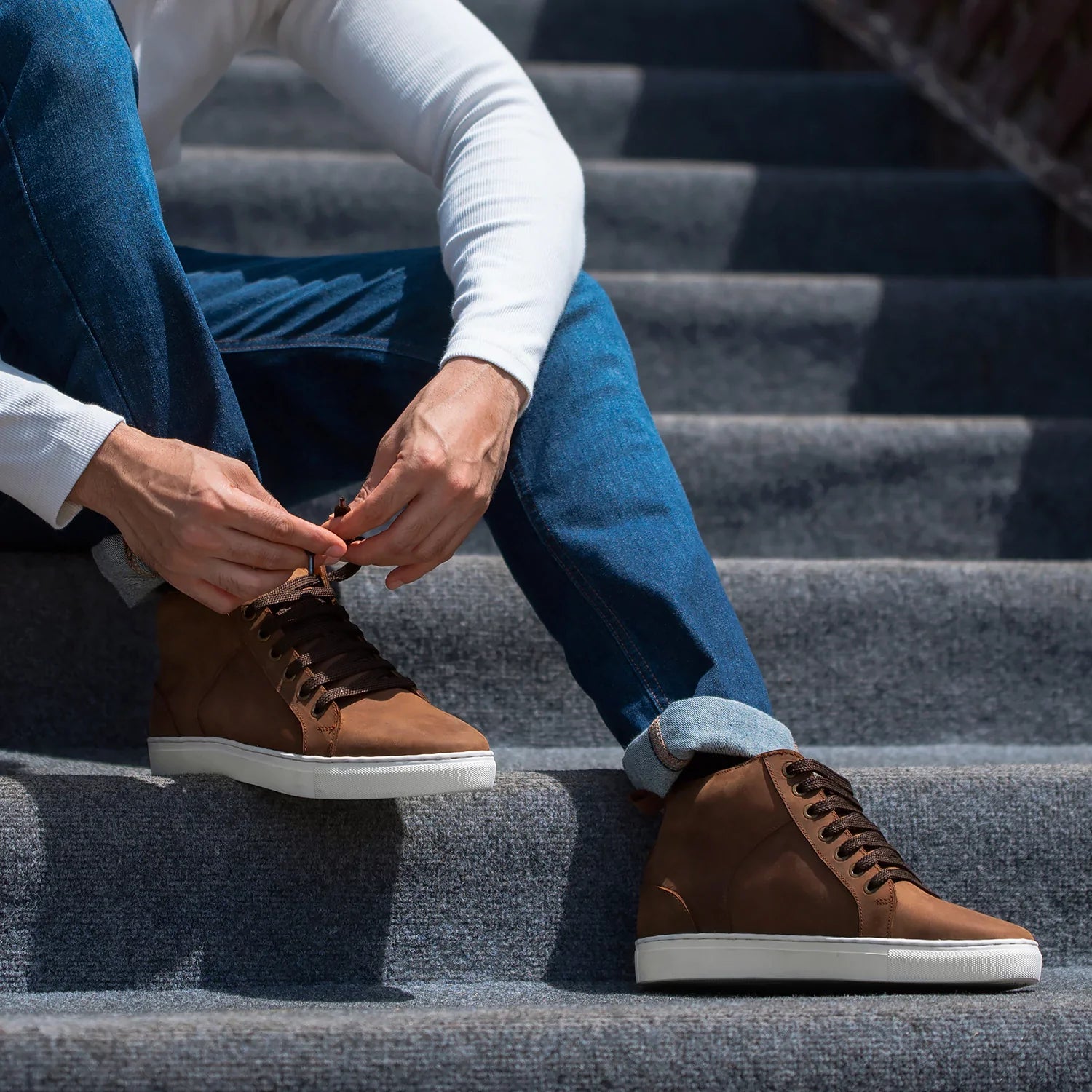 Marty High Top Pull-up Brown Leather Sneakers