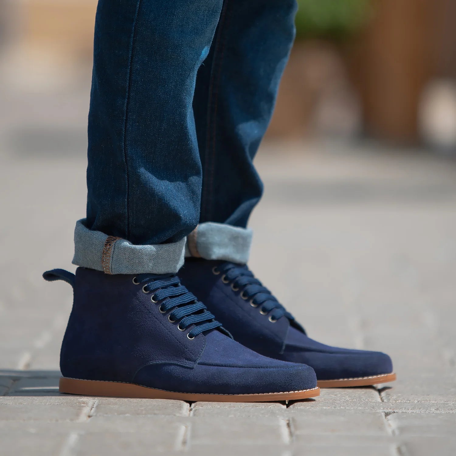 Bearman Moc Toe Blue Suede Boots