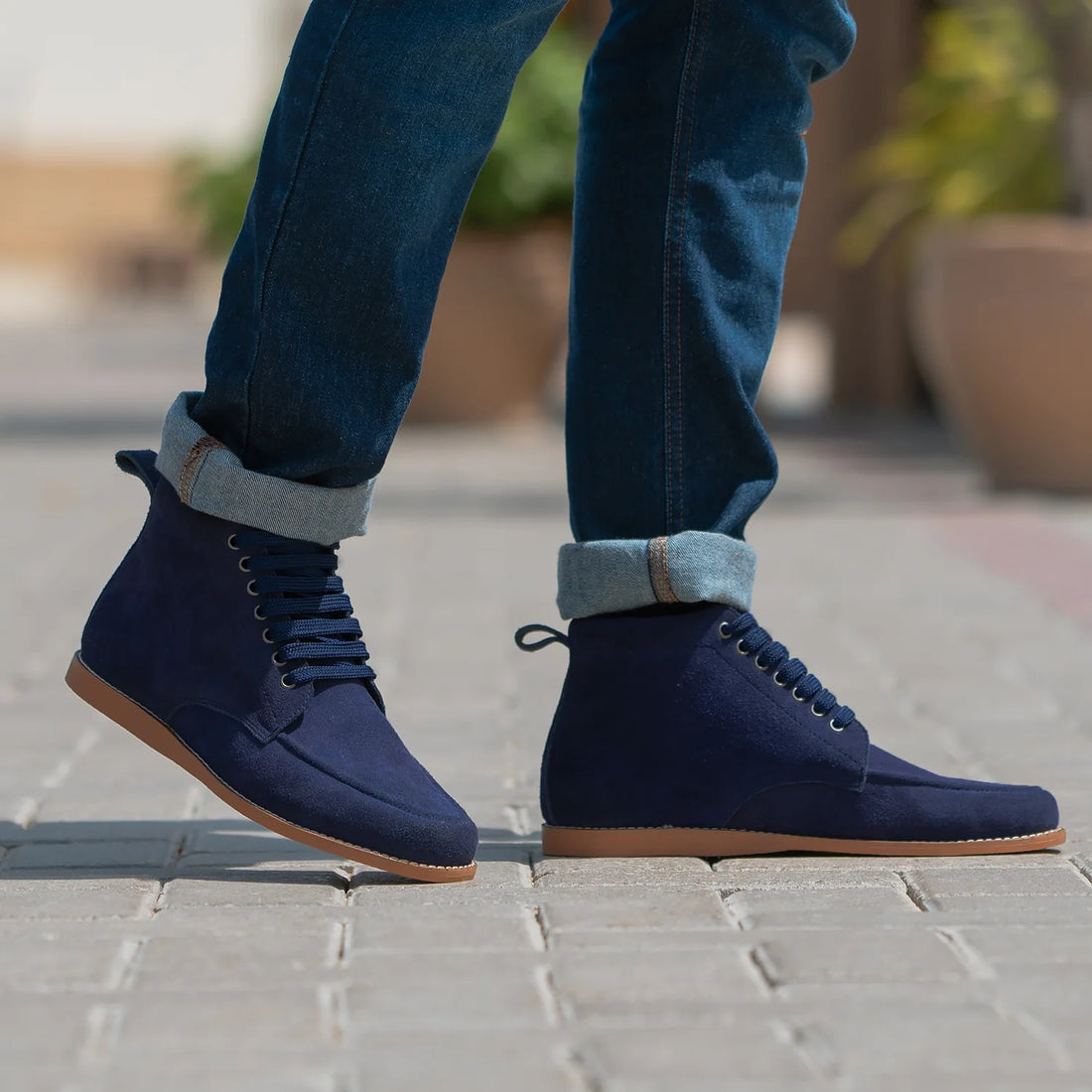 Bearman Moc Toe Blue Suede Boots