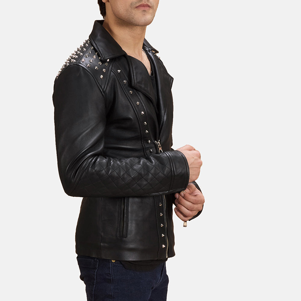 Black Studded Leather Biker Jacket
