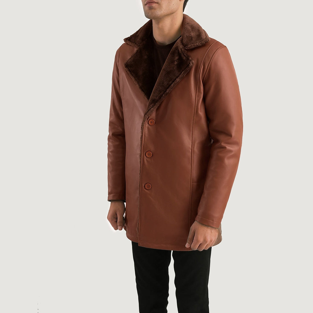 Cinnamon Brown Leather Fur Coat