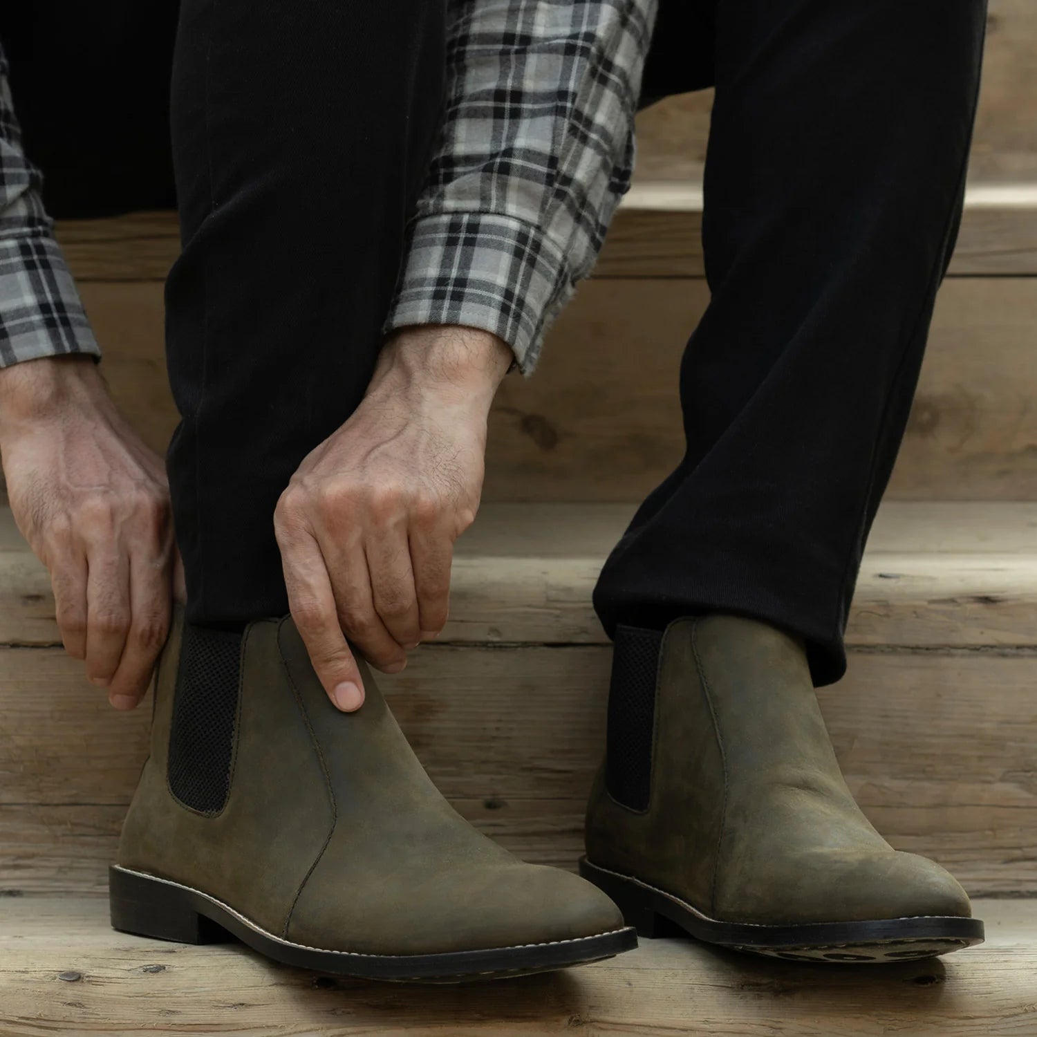 Clarkson Chelsea Olive Pullup Leather Boots - StudGuard