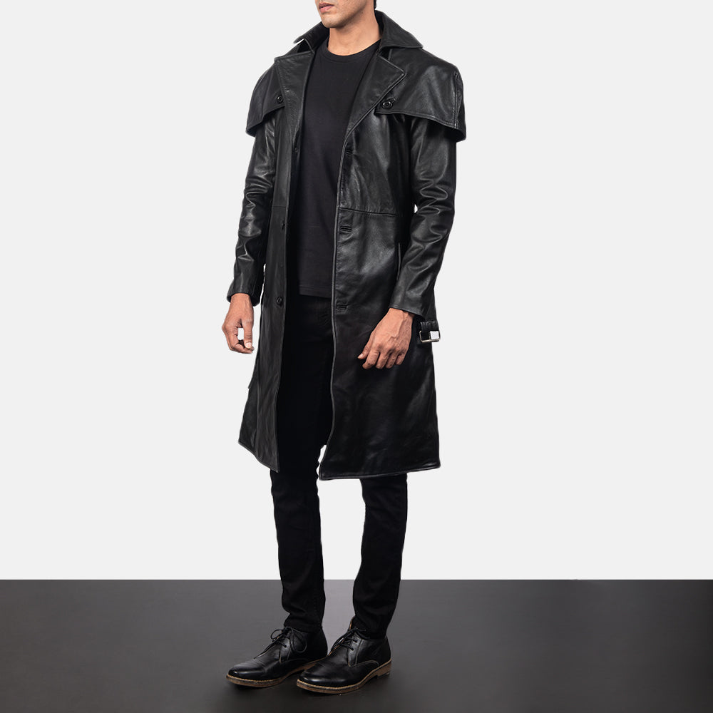 Deux Black Leather Duster