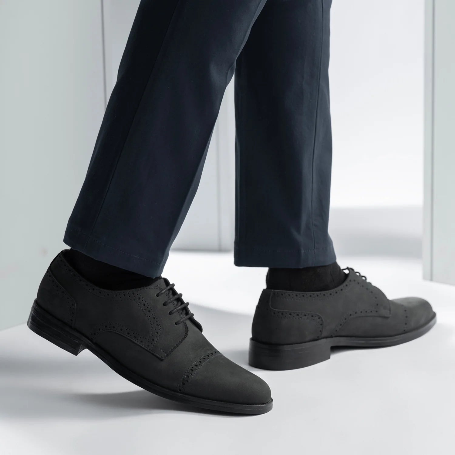 Dirk Brogues Derby Matte Black Nubuck Leather Shoes - StudGuard