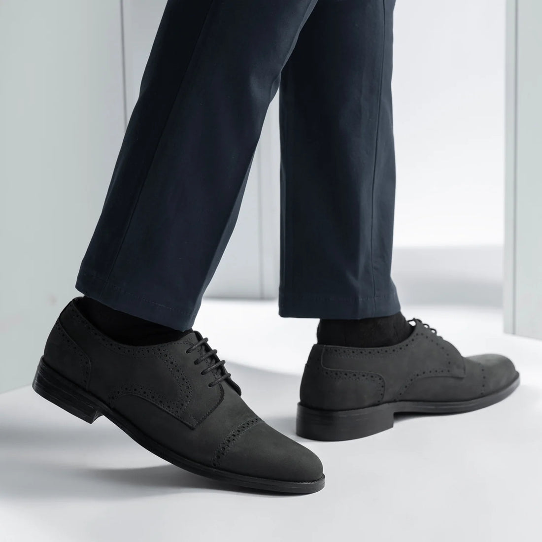 Dirk Brogues Derby Matte Black Nubuck Leather Shoes - StudGuard