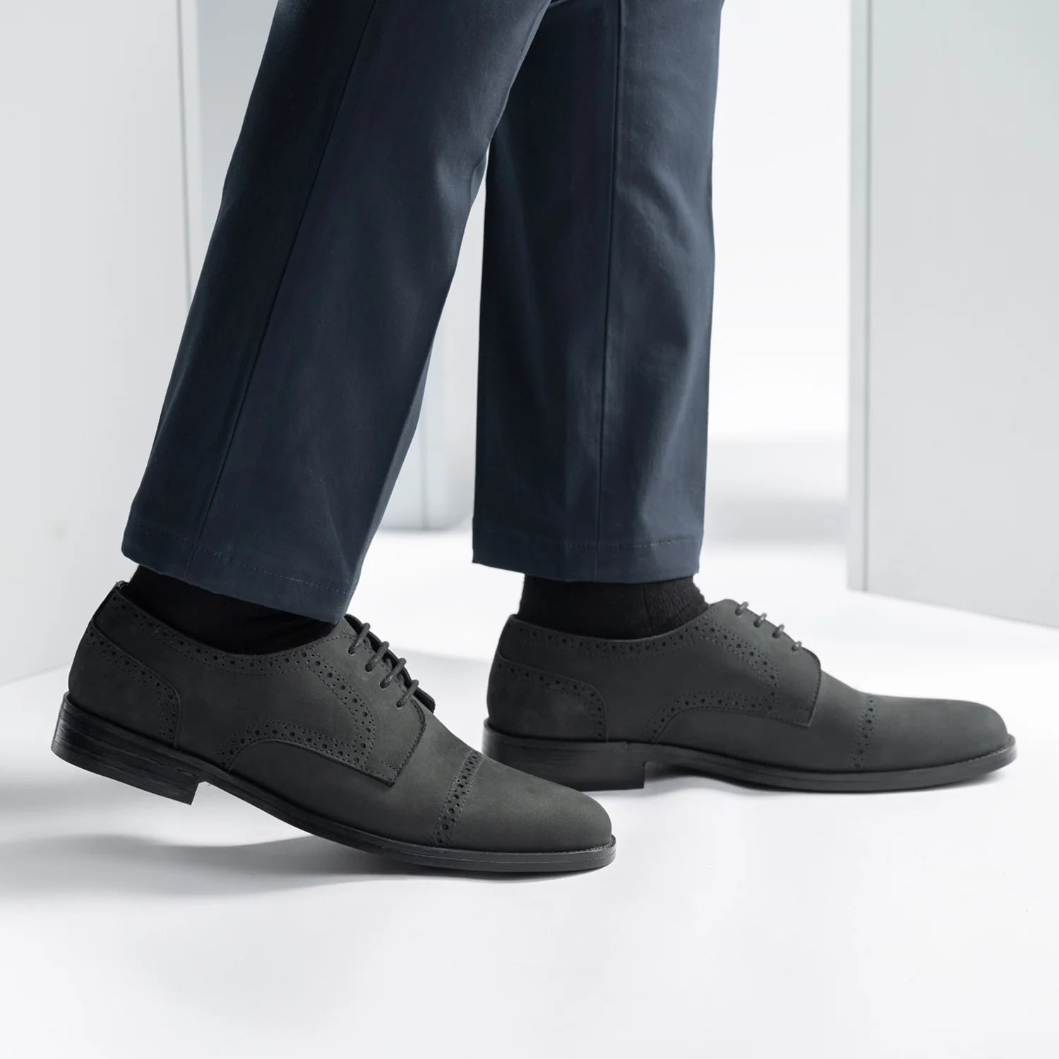 Dirk Brogues Derby Matte Black Nubuck Leather Shoes - StudGuard