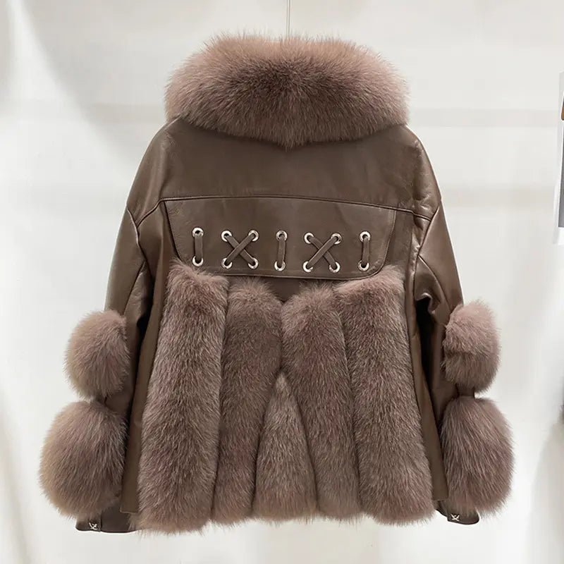 Flexy Turn Down Leather Fur Coat