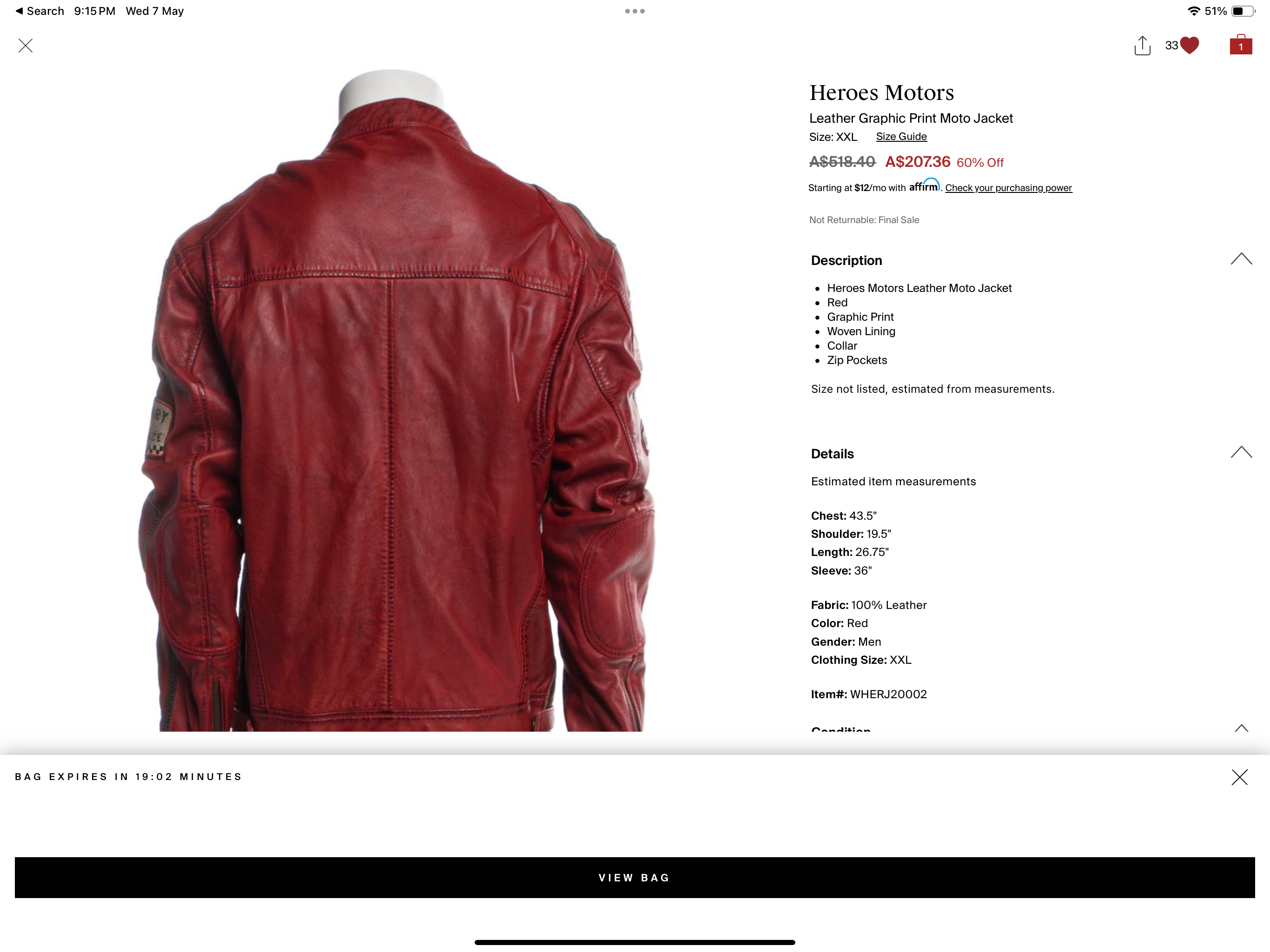 Custom Col Meffan Leather Jacket