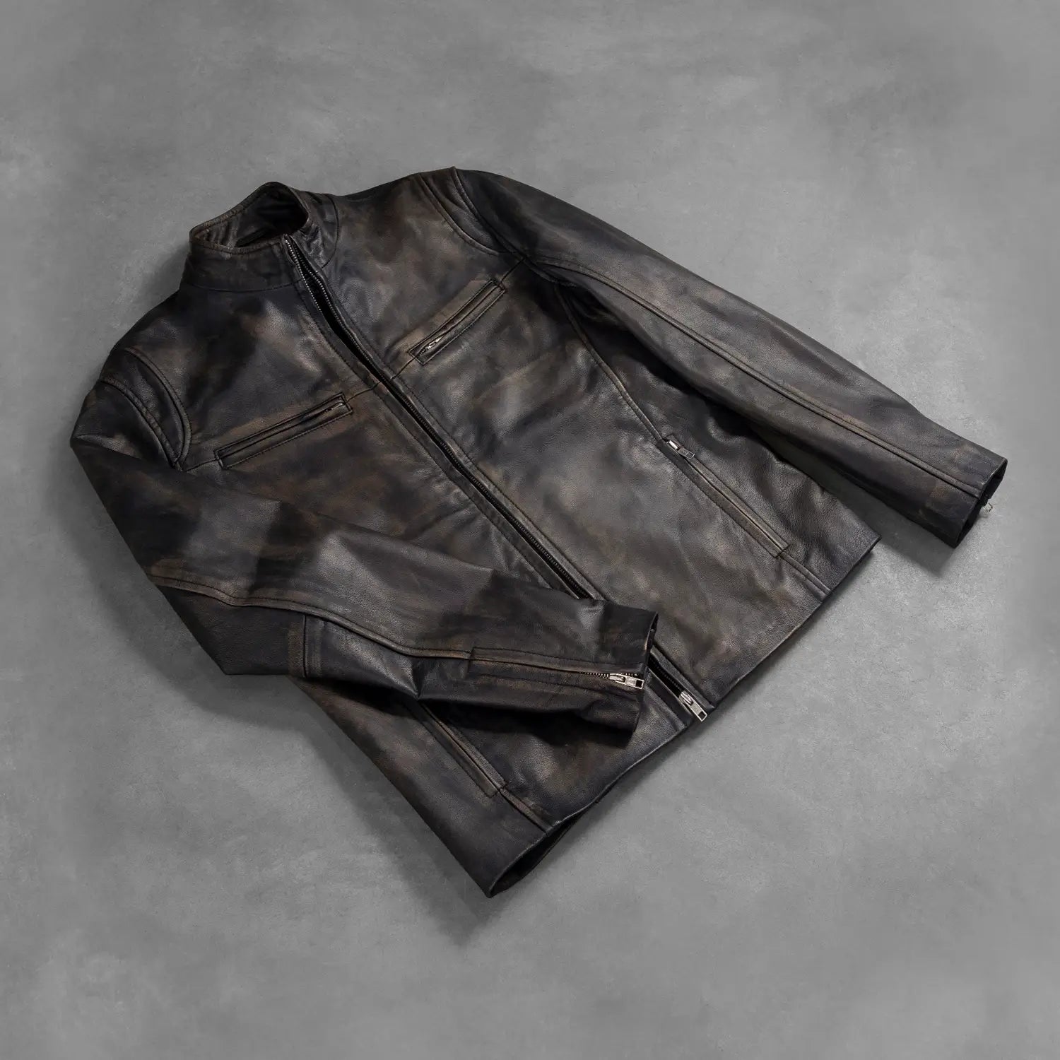 [FS] Ionic Distressed Brown Leather Biker Jacket