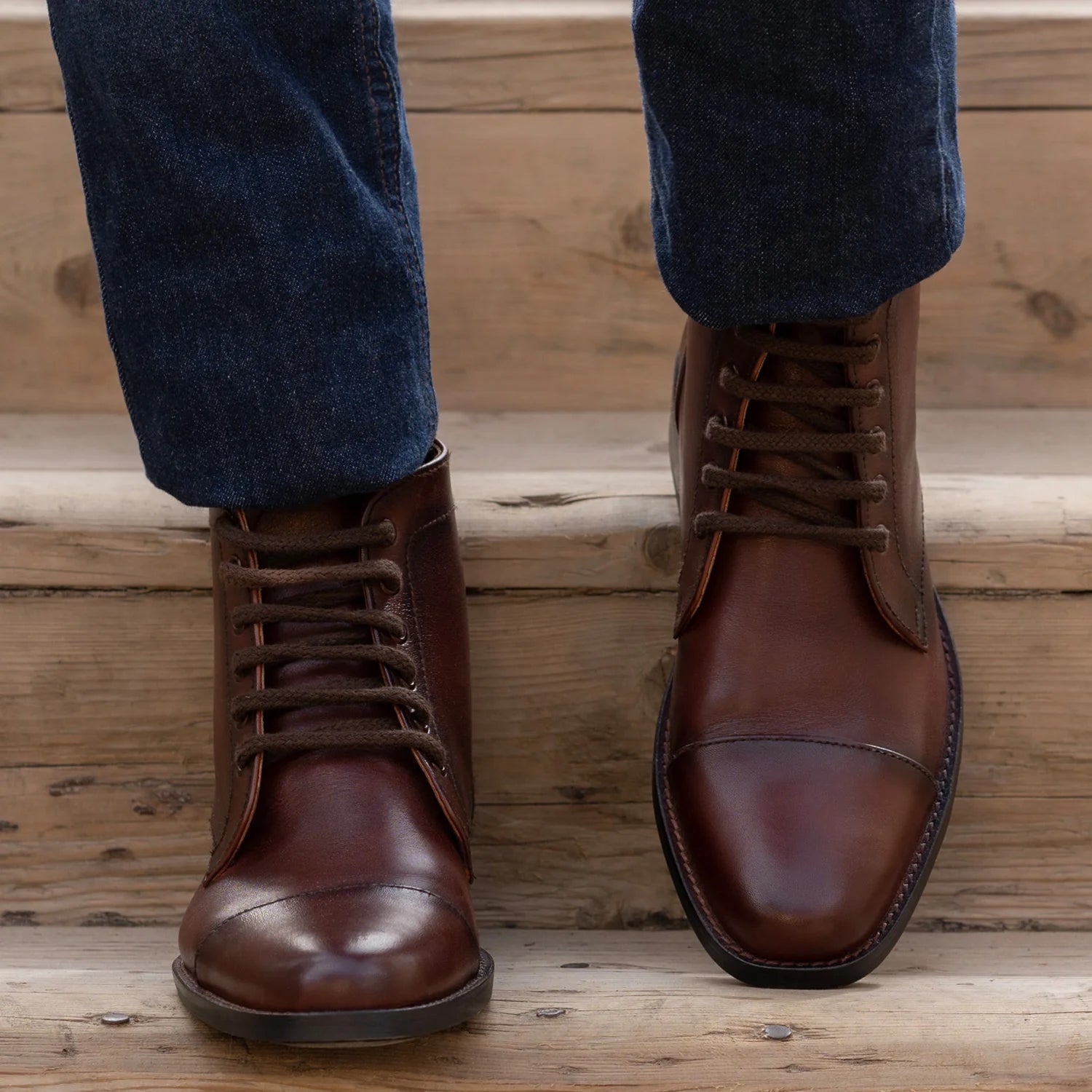 Knight Derby Burnished Brown Leather Boots - StudGuard