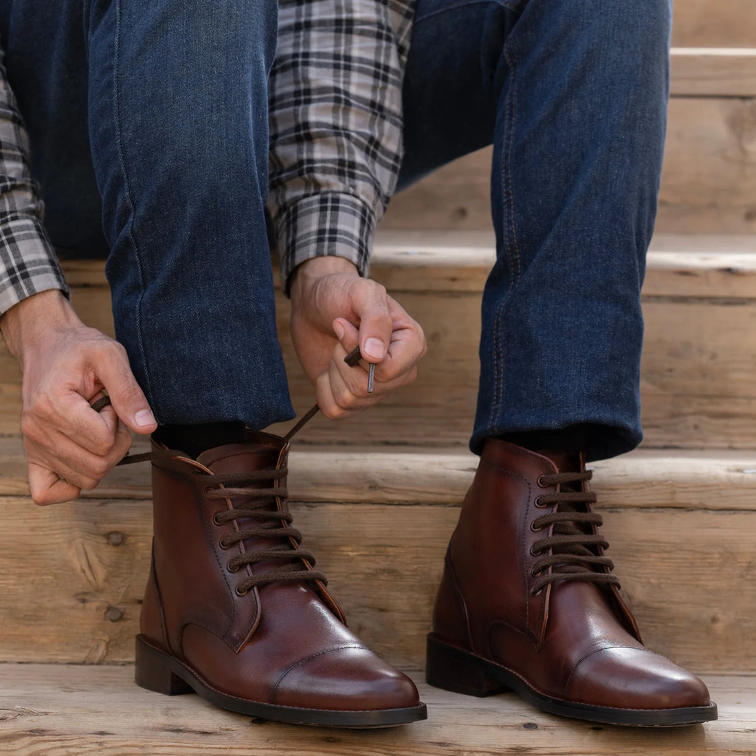 Knight Derby Burnished Brown Leather Boots - StudGuard