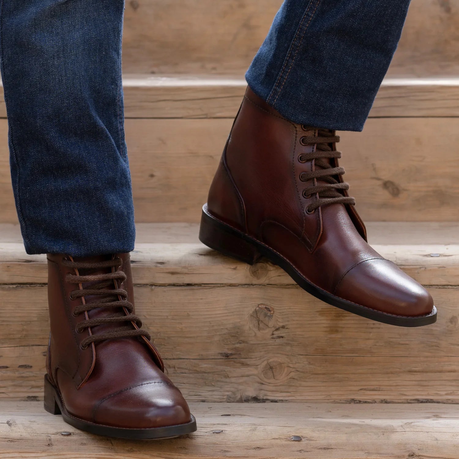 Knight Derby Burnished Brown Leather Boots - StudGuard