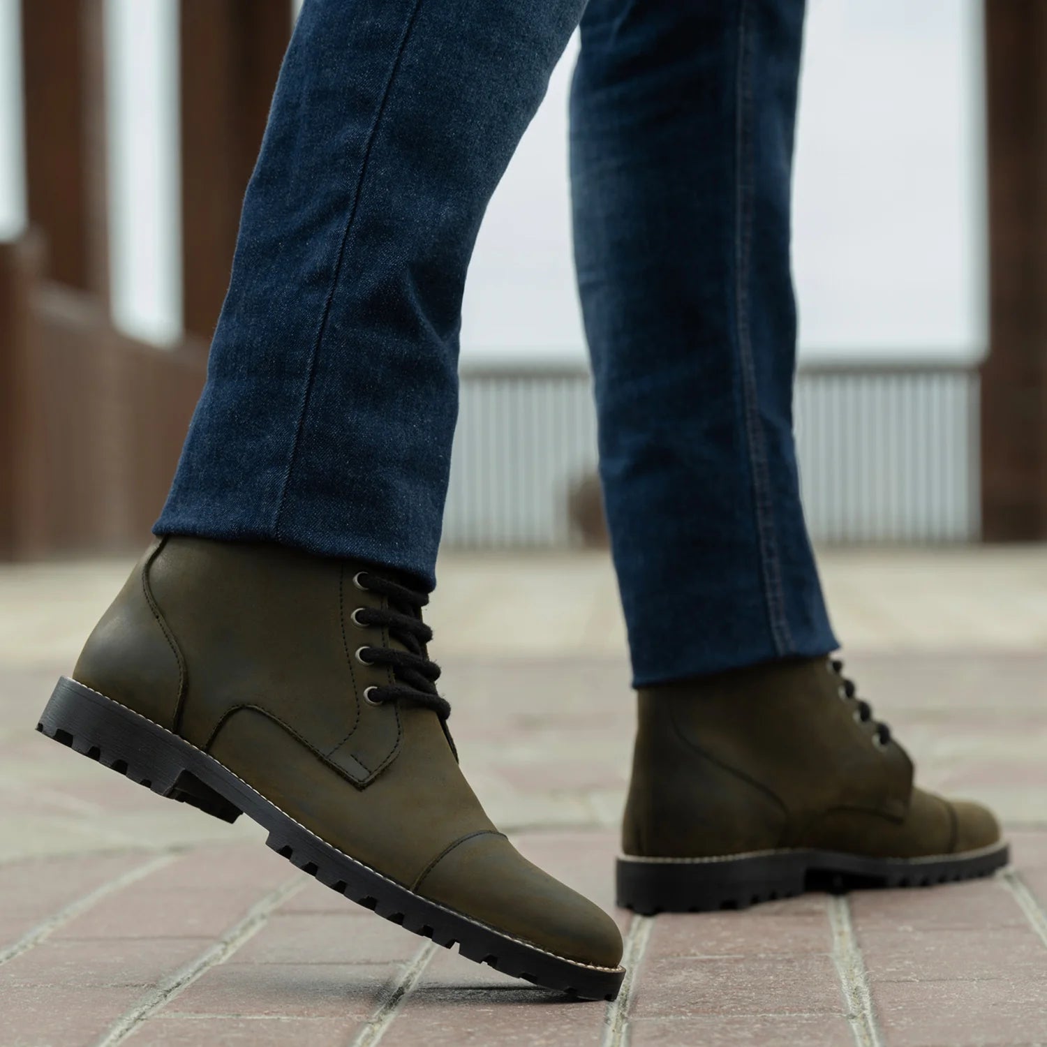 Knight Derby Olive Green Pullup Leather Boots - TerraGrip