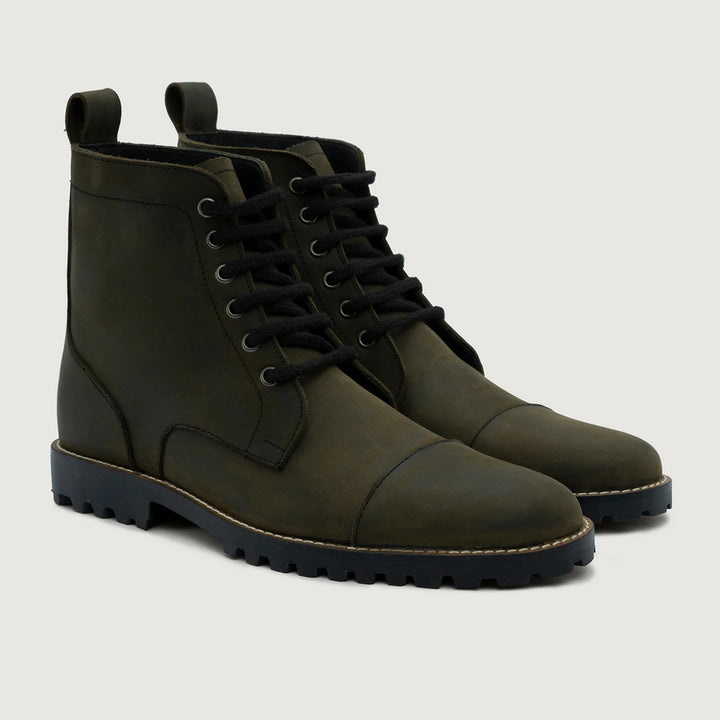 Knight Derby Olive Green Pullup Leather Boots - TerraGrip