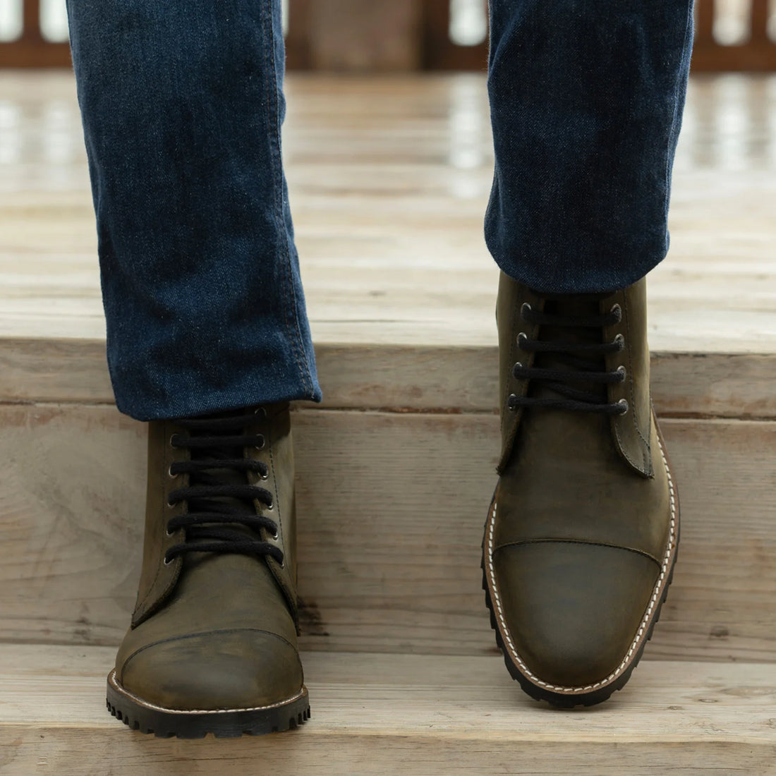 Knight Derby Olive Green Pullup Leather Boots - TerraGrip