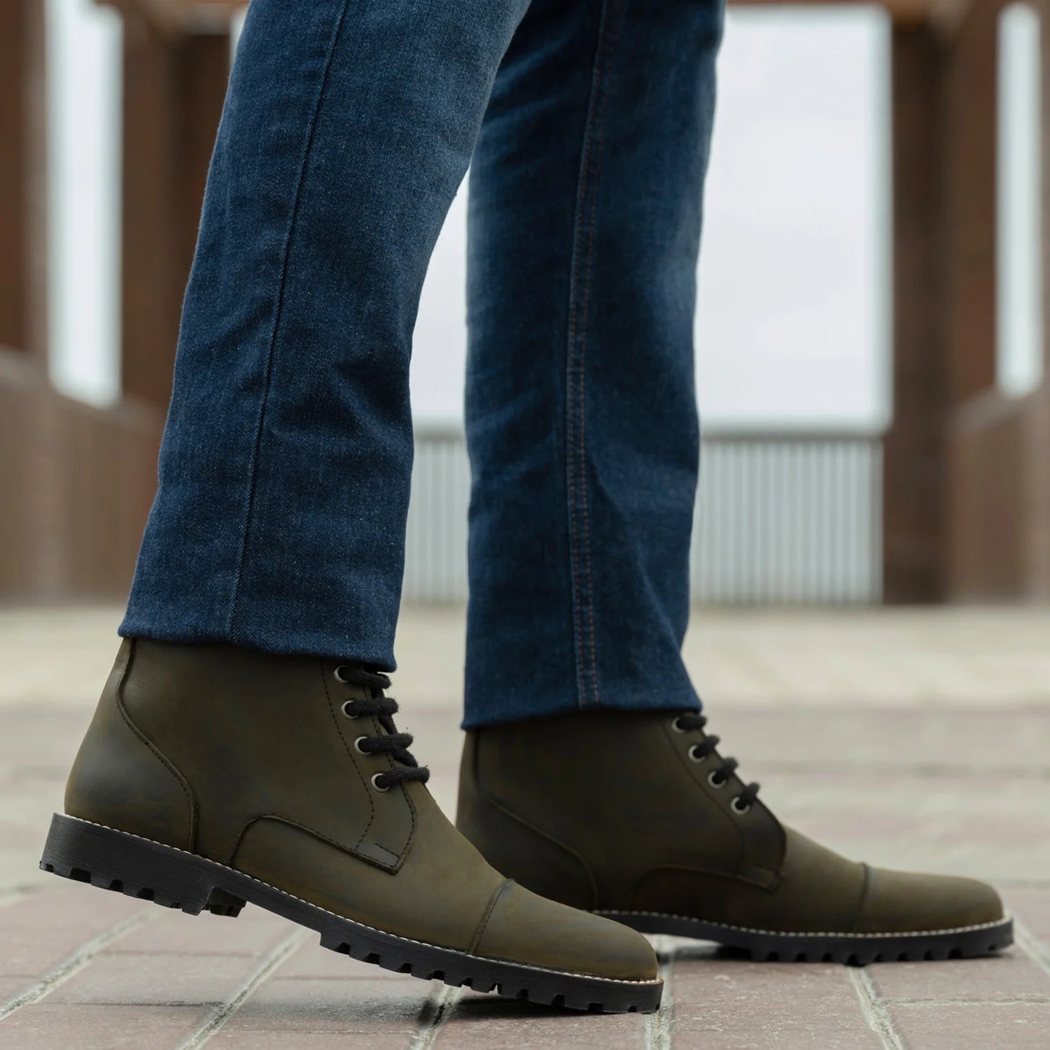 Knight Derby Olive Green Pullup Leather Boots - TerraGrip