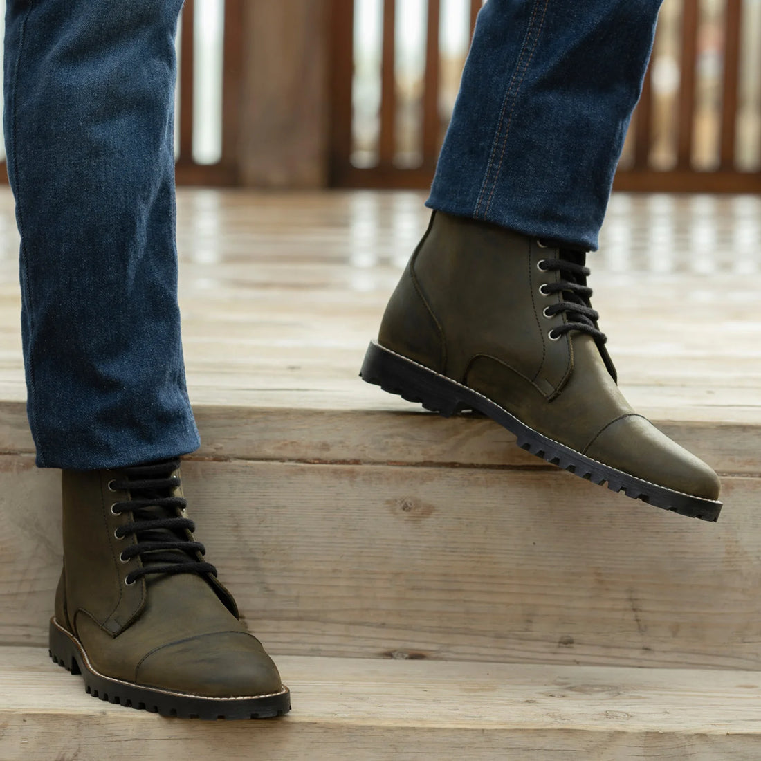 Knight Derby Olive Green Pullup Leather Boots - TerraGrip