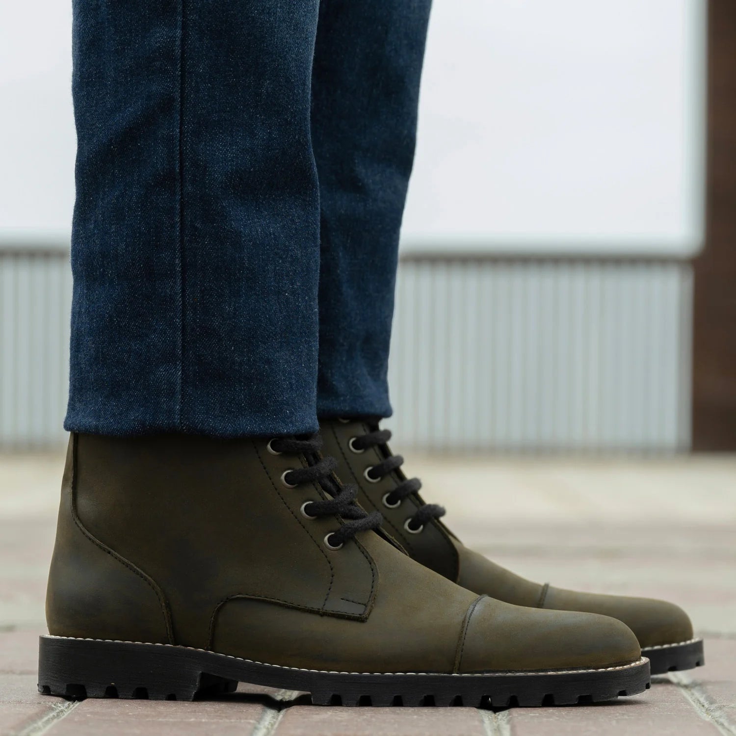 Knight Derby Olive Green Pullup Leather Boots - TerraGrip