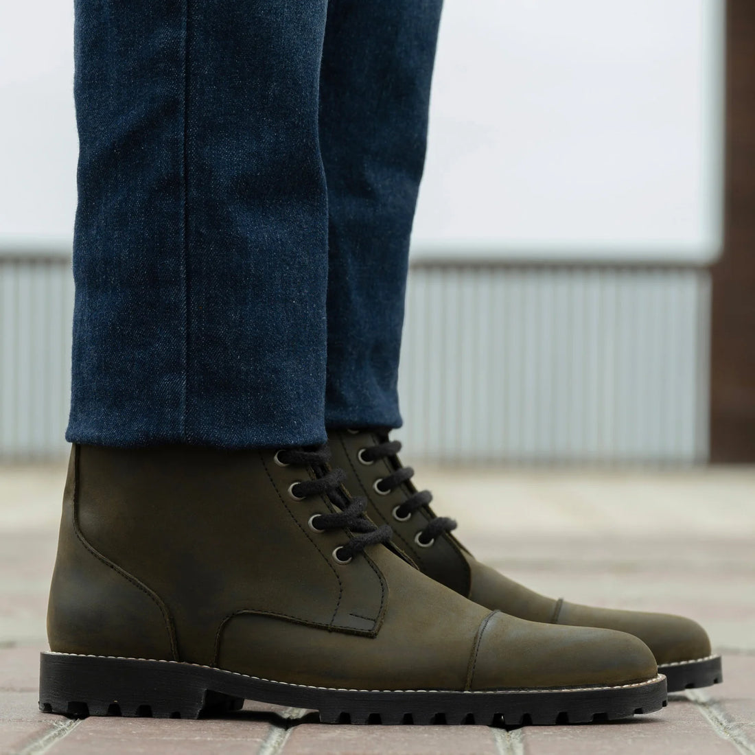 Knight Derby Olive Green Pullup Leather Boots - TerraGrip