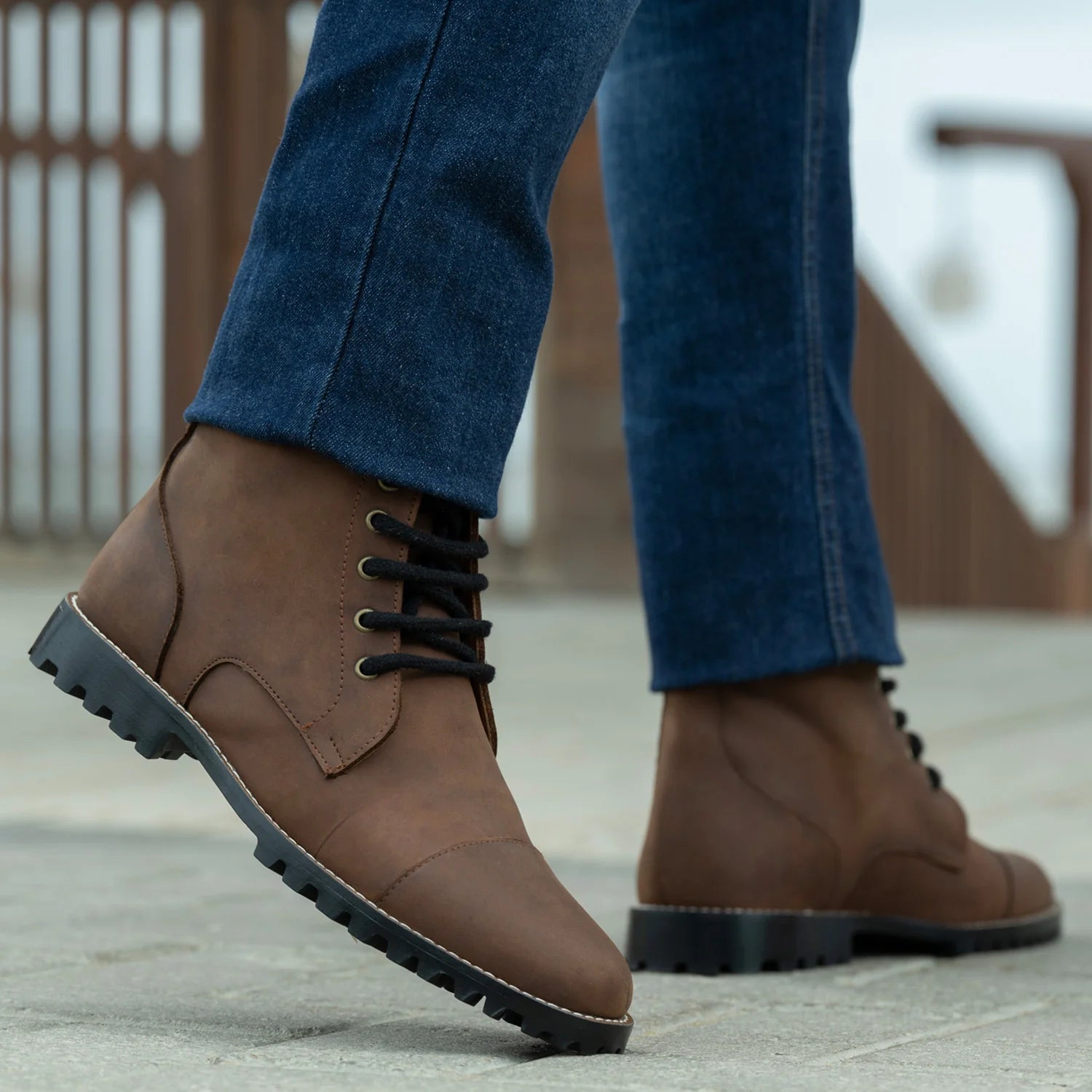 Knight Derby Waxed Brown Pullup Leather Boots - TerraGrip