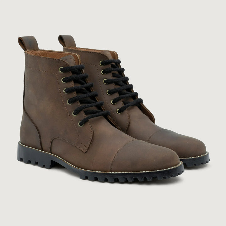Knight Derby Waxed Brown Pullup Leather Boots - TerraGrip