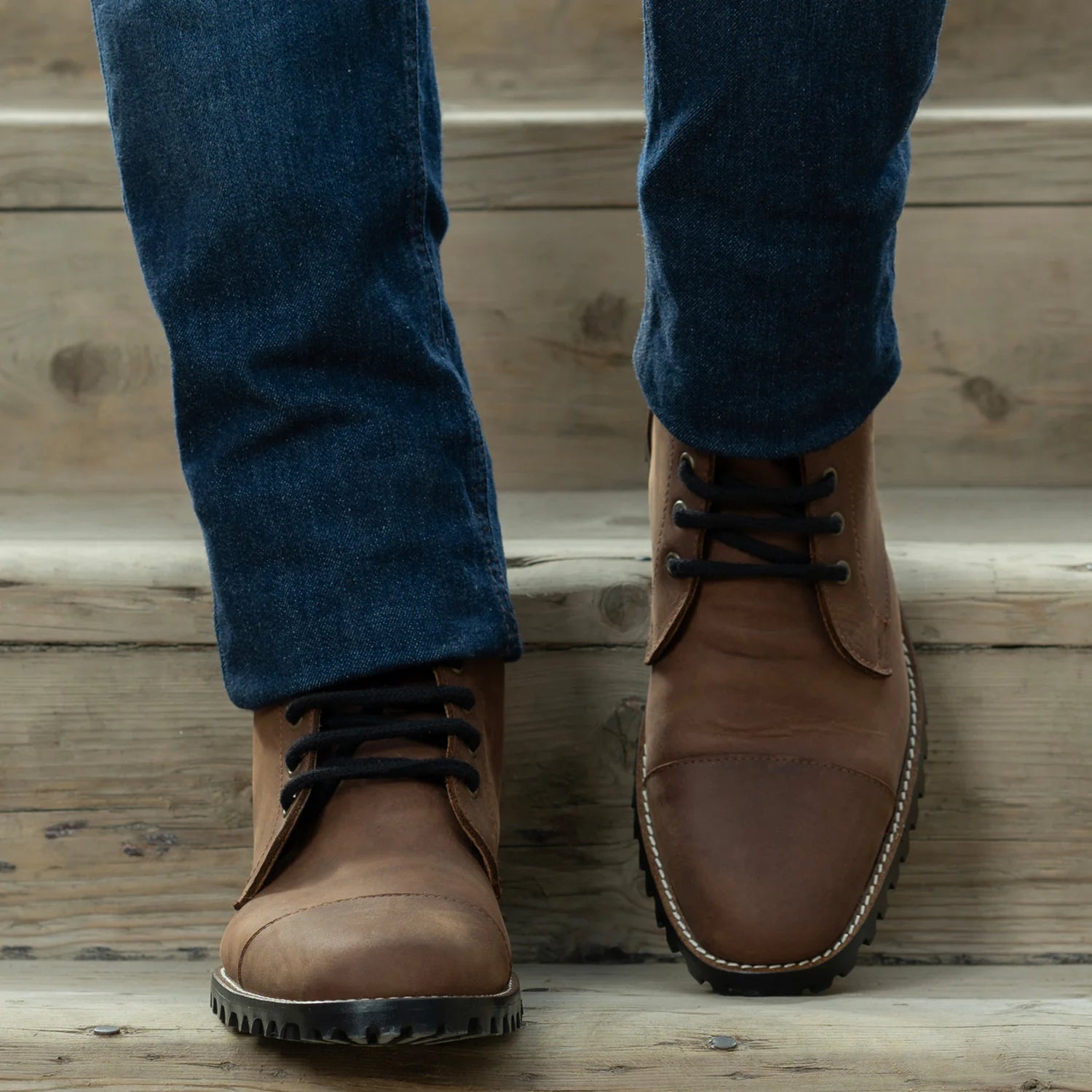 Knight Derby Waxed Brown Pullup Leather Boots - TerraGrip