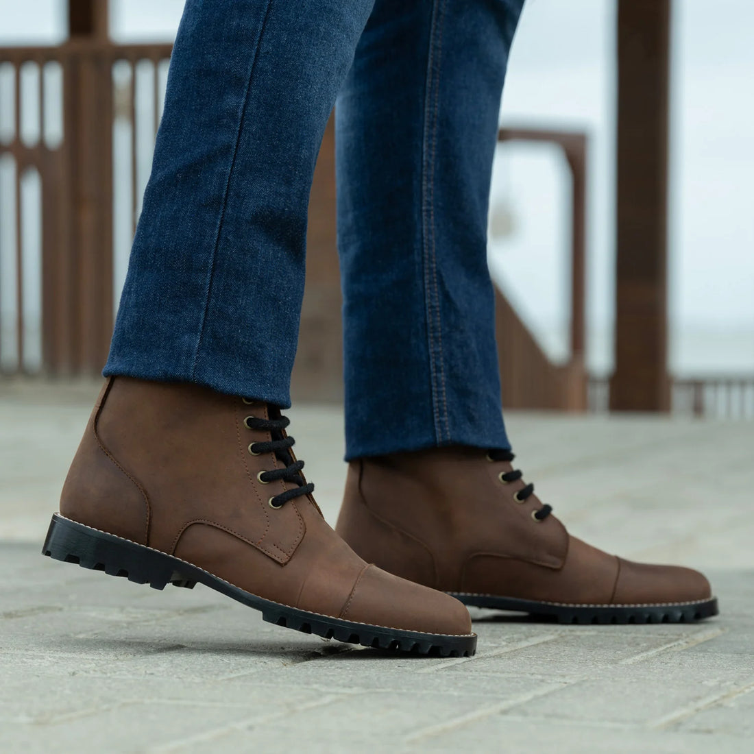 Knight Derby Waxed Brown Pullup Leather Boots - TerraGrip