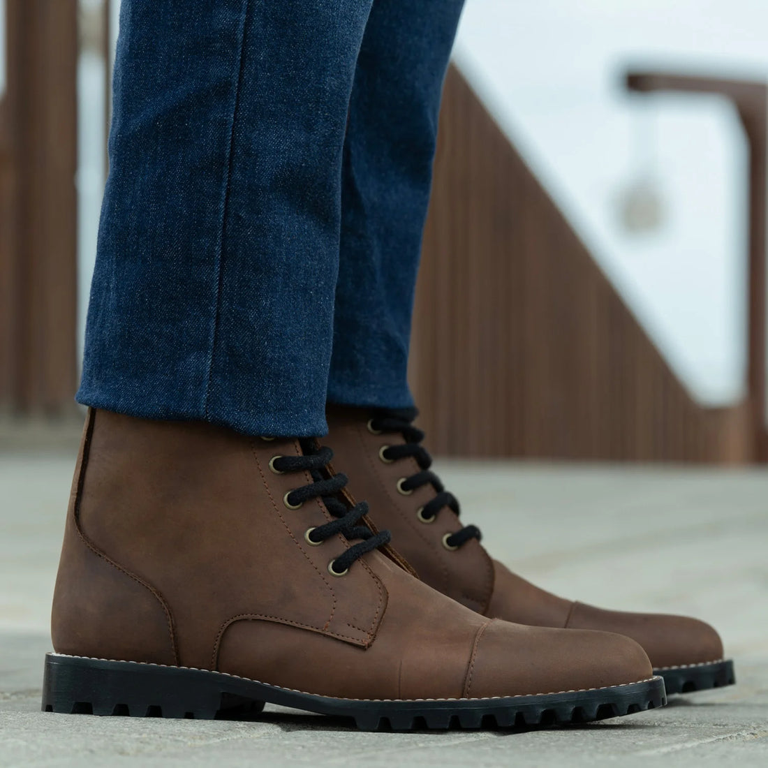 Knight Derby Waxed Brown Pullup Leather Boots - TerraGrip