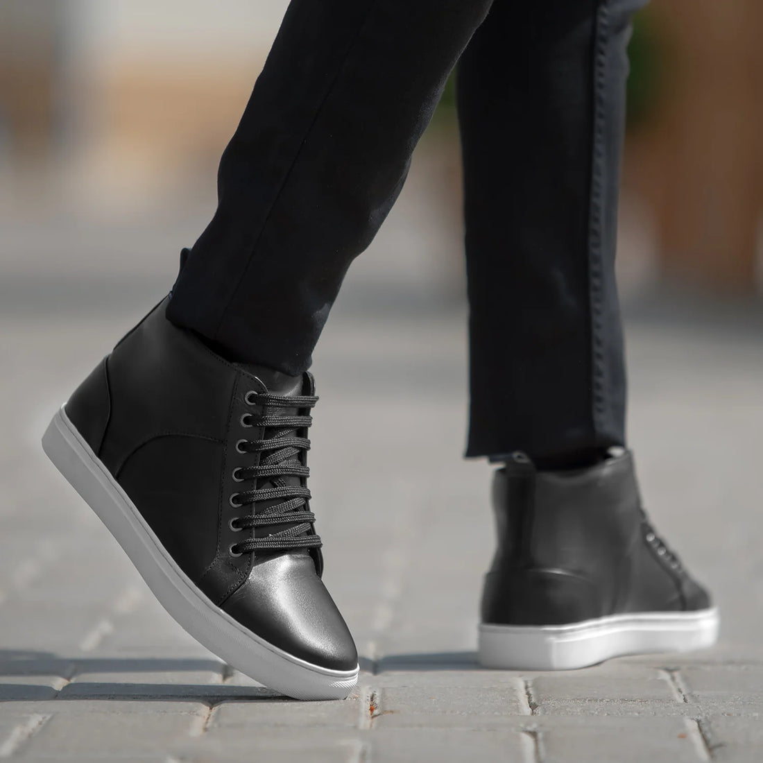 Marty High Top Black Leather Sneakers