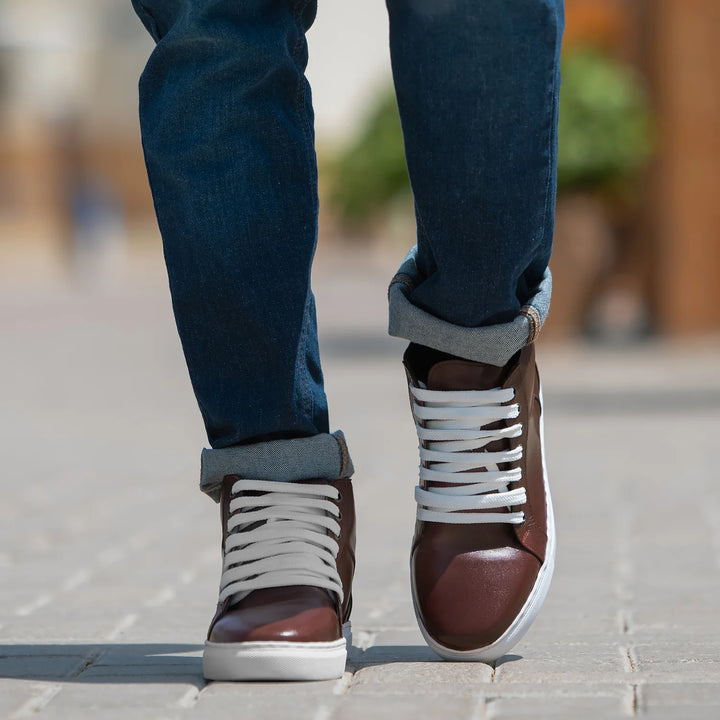 Marty High Top Maroon Leather Sneakers