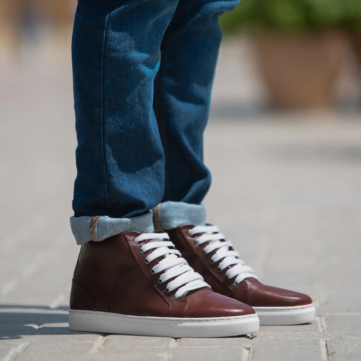 Marty High Top Maroon Leather Sneakers
