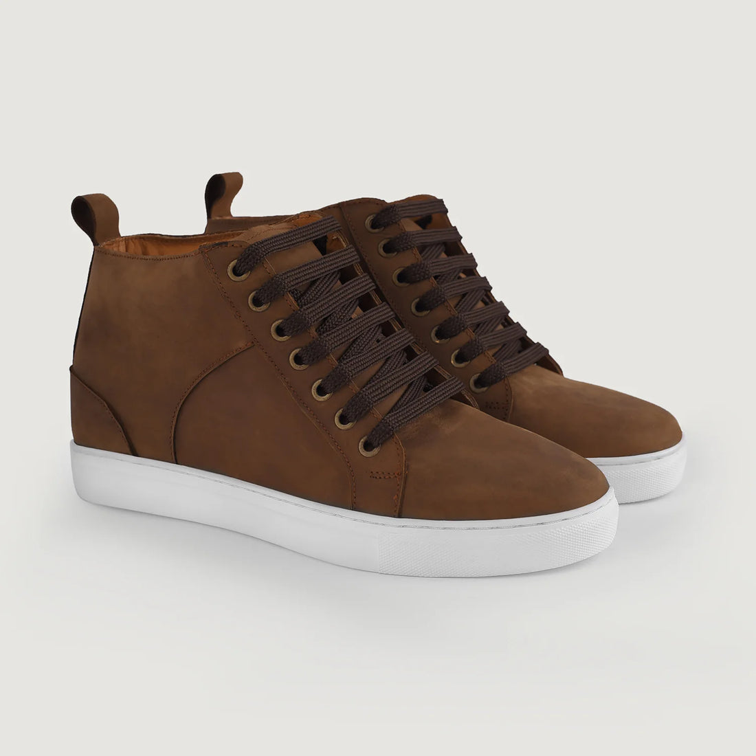 Marty High Top Pull-up Brown Leather Sneakers