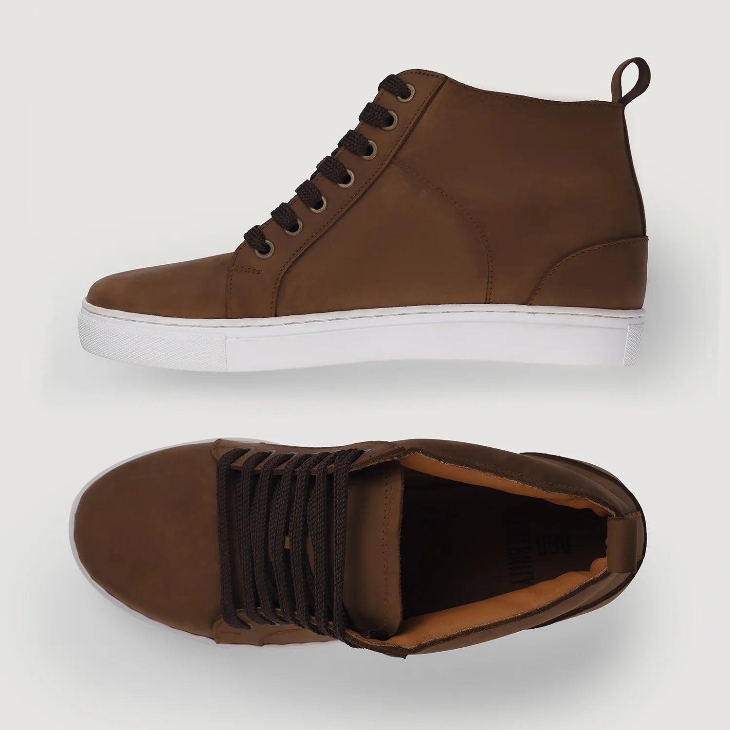 Marty High Top Pull-up Brown Leather Sneakers