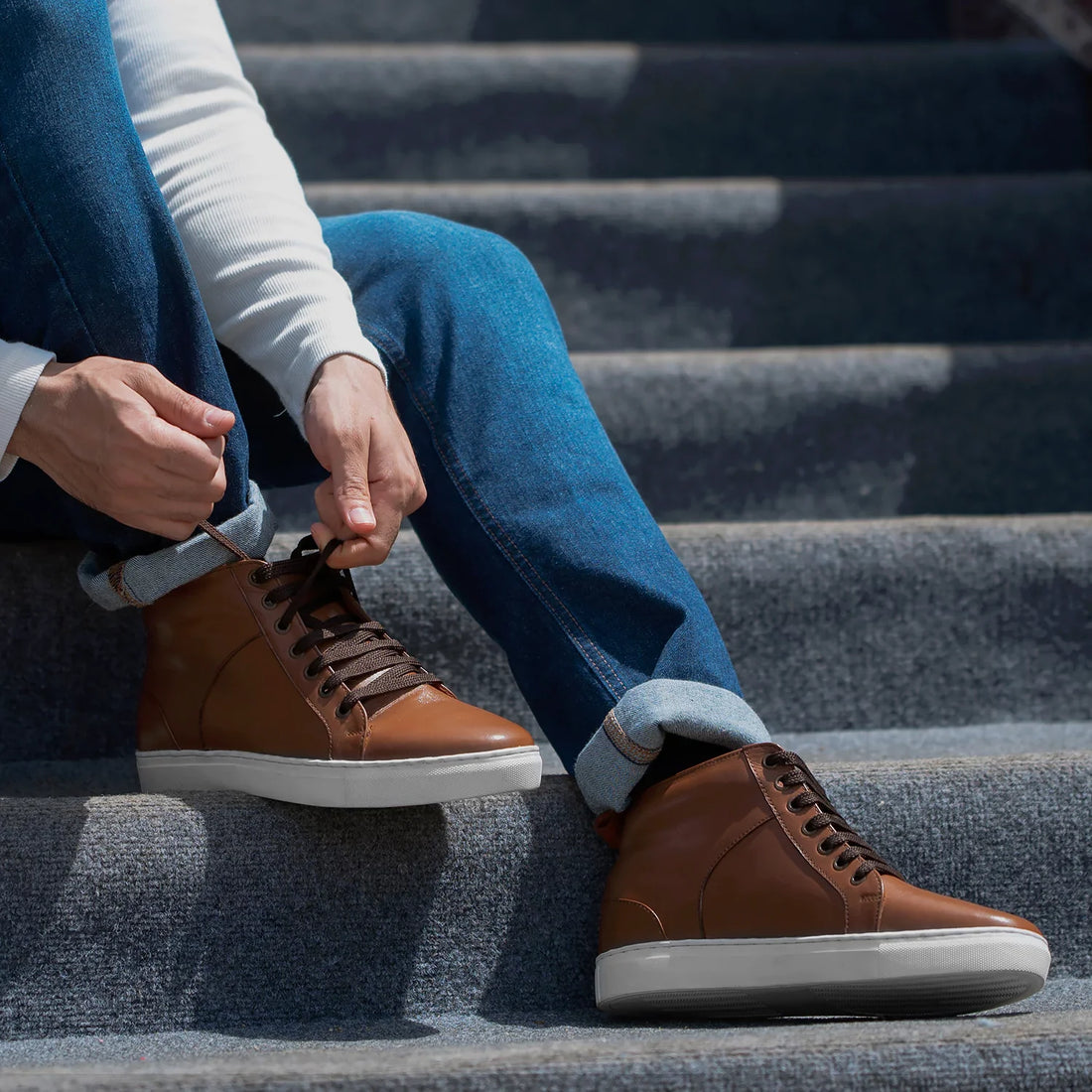 Marty High Top Tan Leather Sneakers