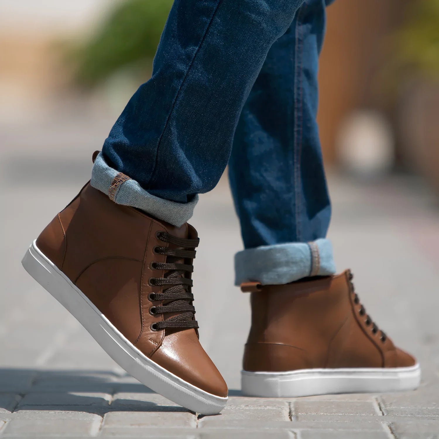 Marty High Top Tan Leather Sneakers