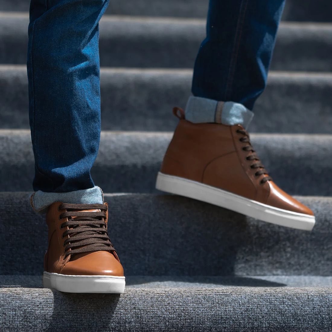 Marty High Top Tan Leather Sneakers